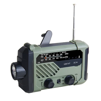 2000Mah Núdzové Počasie Rádio S Solárne Nabíjanie, Ručne Kľukou A Batérie, Prenosné Rádio S Baterkou