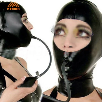 MONNIK Latex Maska Fetish Ženy Kapucňou s Úst Nafukovacie Vystaviť Tvár 0,4 mm pre Strany Clubwear Cosplay Catsuit