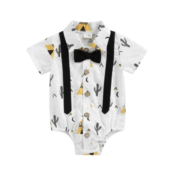 Baby Chlapci Romper, Krátky Rukáv Klope Golier Motýlik Dekorácie Tlač Romper, Letné Oblečenie