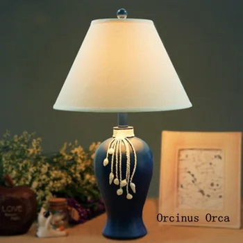 Stredomorská Tvorivé Modrá Živice stolná lampa obývacia izba nočná lampa Európskej retro luxusné LED dekoratívne stolná lampa