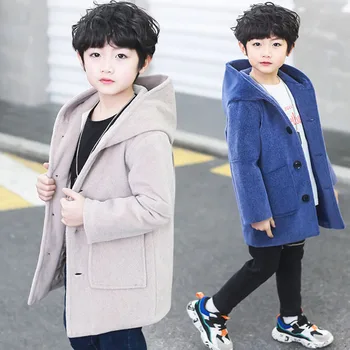 Detské vlnené kabát chlapca s kapucňou bavlna-vatovaný kabát módne 4-14 rokov