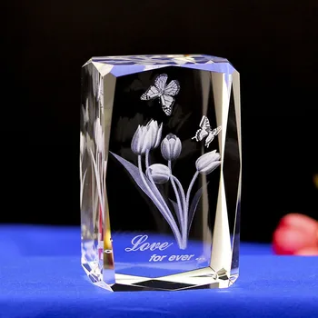 Tulipán Kvety Pre Učiteľov, Deň matiek, Transparentné Krištáľové Sklenené Kvety 3D Vyrezávané Remesiel Sklo, Dekoračné Figúrky Domova