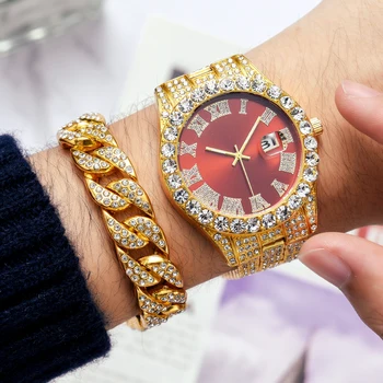 2KS Nové 2021 Mužov z Nehrdzavejúcej Ocele Sledovať Nastaviť Gold Luxusné Módne Kalendár Quartz Hodinky Drahokamu Náramkové hodinky Muž Hodiny Reloj