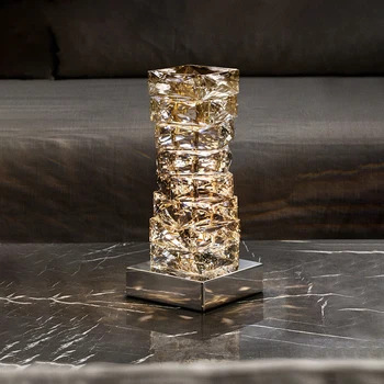 Luxusné Crystal Stolná Lampa Moderného Domova Led Svietidlo Striebornej Nerezovej Ocele Vnútorné Osvetlenie 2022 Kreatívny Dizajn Lesk