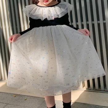 2021 Nové Módne Dievčenské Šaty na Jar Jeseň Long-sleeve Oka Sequin Šitie Strany Princezná Šaty Sladké Girl Šaty
