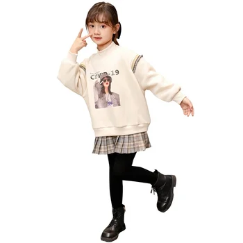 Nové Dievča Mikiny s Sukne Design Plus Fleece Udržať Teplé Jesenné a Zimné Kabát pre Dospievajúce Dievčatá Dlhý Rukáv Bavlna Hoody