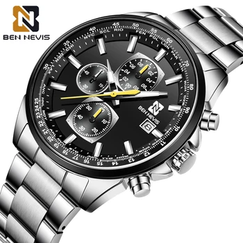 Pánske Chronograf hodinky BENNEVIS Business Módne Hodiny Vojenské Náramkové hodinky s Jedinečným Dizajnom Luxusné Hodinky pre Mužov Reloj Hombre