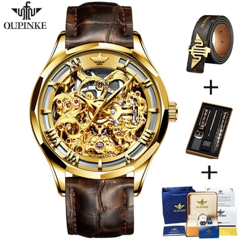 OUPINKE Originálne Hodinky pre Mužov Zlato Kostra Tourbillon Mechanické Náramkové hodinky Luxusné Sapphire Crystal Ručné Navíjanie Hodinky Darček
