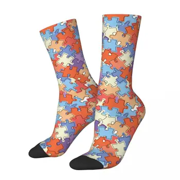Jesenné Zimné Módne pánske, dámske Puzzle Geometrické Farebné Ponožky Priedušná Skateboard Ponožky