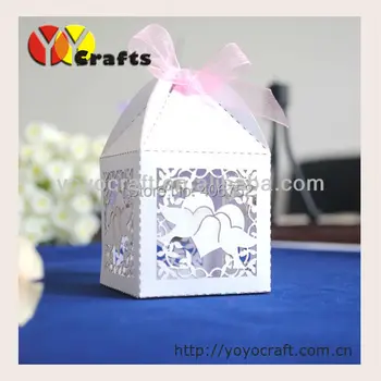 6*6typ Strany Prospech Laserom rezané svadba cake box svadobné darčekovej krabičke so stuhou
