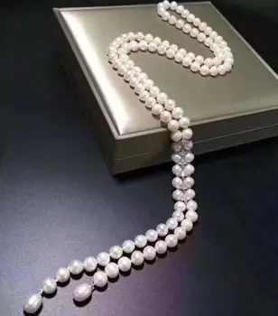 doprava zadarmo ušľachtilý šperky dlhých 9-10 mm Sladkovodné white pearl náhrdelník