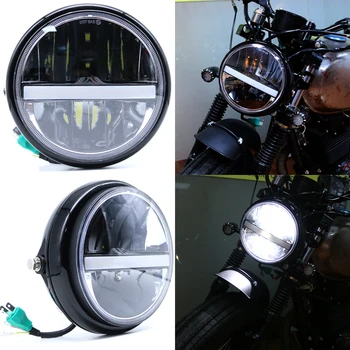 JIUWAN 7 palcový Motocykel LED Reflektor Vysoké/Nízke svetlo DRL Svetlometov Hmlové Svetla Stretávacie Svetlá Moto Reflektor Čierny Kryt s 12V