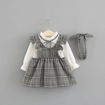 LZH detské Oblečenie 2020 Nové Jeseň Baby Dievčatá Oblečenie s Dlhým Rukávom Sladké Šaty Pre Dievčatá Koberčeky Bowknot Páse s nástrojmi Narodeniny Šaty