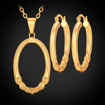 Okrúhly Prívesok Náhrdelník Hoop Náušnice Nastaviť Zlatá Farba MGC Veľkoobchod Jednoduché Módne Šperky Set Pre Ženy PE438