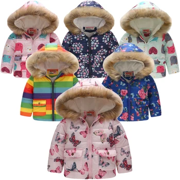 2021 Ponáhľal Hot Predaj Baby Kabát & Bunda Deti vrchné oblečenie Zimné Kabáty s Kapucňou Tlač Deti Detí Teplé Oblečenie Dievčatá