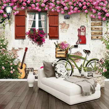 Vlastné 3D nástennú maľbu Stredomoria Windows Ruže Kvet, Foto Tapety, Obývacia Izba, Spálňa Pozadí Nástenné Maľby Domova