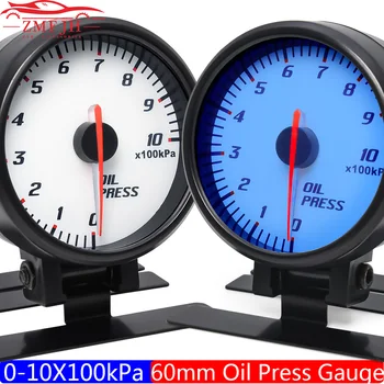 0-10X100kPa 60mm Olej tlakomer+Snímač 1/8 NPT s Rozchodom Držiteľ Modrej LED Olej Stlačte Meter pre Benzínové Auto 12V