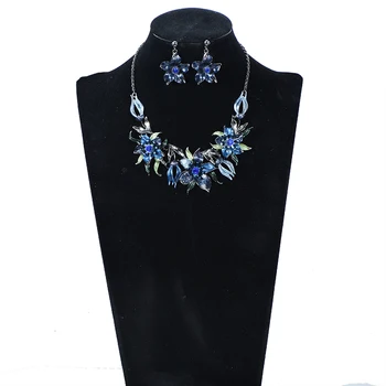 Vintage Smalt šperky sady Choker Crystal Kvety Náušnice, Náhrdelník Set Pre Ženy, Svadobné Šperky sady