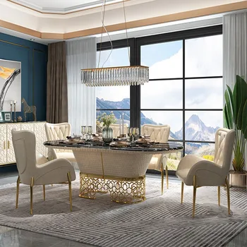 Svetlo luxusný jedálenský stôl a stoličky zmes moderný minimalistický obývacia izba obdĺžnikový mramoru jedálenský stôl