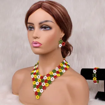 Dudo Afriky Šperky Nastaviť Farebné Crystal Náhrdelníky Sady Pre Ženy S Náramok Náušnice Dubaj Šperky Set Doprava Zadarmo 2020
