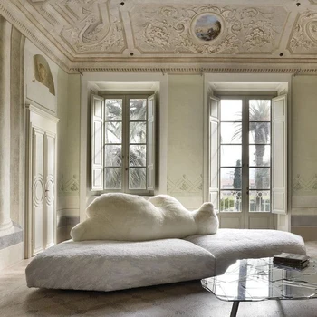 Taliansky nový dizajn luxusná obývacia izba cloud gauč bielej látky rozšíriteľná 12 sedadla polar bear gauč