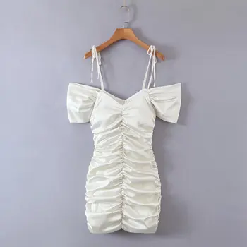 2022 nové sexy jedného pleca podväzkové šaty biele skladaný hip sukne