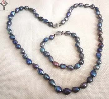 ženy Šperky 100% reálne perlový náhrdelník náramok nastaviť 11 mm AAA čierna sivá fialová farby barokový prírodné perly darček