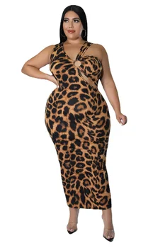 Žena, Plus Veľkosť Leopard Tlačené Šaty Veľké 2022 Nové Sexy Nepravidelný Duté Sa Večierok Bez Rukávov Maxi Šaty Bodycon