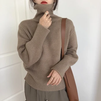 Jesenné a zimné žien turtleneck teplý sveter príležitostné voľné pulóver podšívka farbou vonkajšie nosenie vnútorné nosenie top ženy