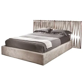 Nordic jednoduchý štýl spálňa sady moderných Chinede štýl drevené PU kožené luxusná manželská posteľ s oválu nightstands pre spálne