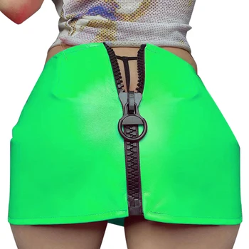 Ženy Chudá Kožené Mini Sukne Módne Nízkym Pásom Farbou Späť Veľké Zips Sexy Wild Clubwear Ceruzka Bodycon Miniskirts