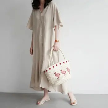 Blossomora bielizeň voľné tuhé elegantný retro maxi šaty bežné tvaru krátky rukáv župan rozstrapatené lete vestidos pre ženy 2022