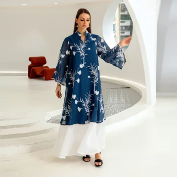 Móda Tlač Kaftan Župan pre Ženy Dubaj Abayat Elegantný Dlhý Rukáv Moslimských Abaya Islamu v Turecku Jellaba Marocký Maxi Šaty
