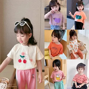 Roztomilý, Temperamentný, Baby, Dievčatá v Lete Tees Voľné Bežné Deti 2 3 4 5 6 7 Rokov-Krátke rukávy T-shirt Dieťa Bavlna kórejský Štýl Topy