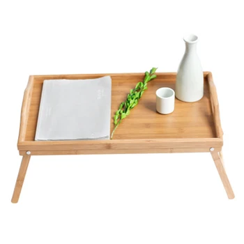 Bambusové Drevo Posteľ Zásobník Raňajky na Posteli Notebook Stôl Jednoduchý Jedálenský Stôl pre Pohovka Tabuľka Piknik s Rukoväť Malé Stolíky