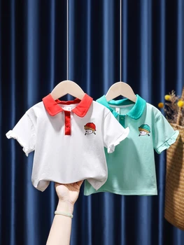 Letné Dievčenské Oblečenie Bavlna Cartoon Tlač Čipky Klope-Krátke rukávy T-shirt Deti Polo Tričko Baby Deti Bežné Oblečenie, Topy