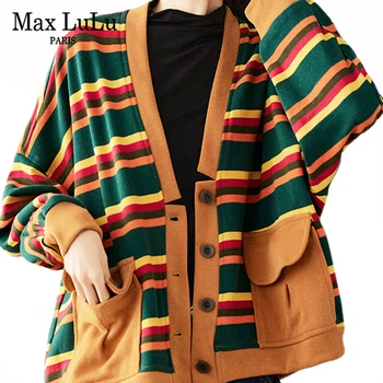 Max LuLu 2021 Prekladané Voľné Tvaru Bunda Ženy Vintage Bežné Kabát Kórejský Dámy Harajuku Tlačidlo Streetwear Vrecká Oblečenie