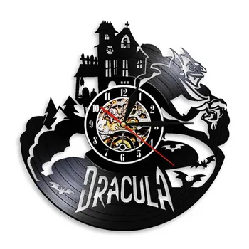 Dracula Krvi Pitnej Počítať Inšpiroval Vinyl Album Re-purposed Záznam Hodiny Upír Halloween umelecké Diela Dekor Hodiny Nástenné Hodinky