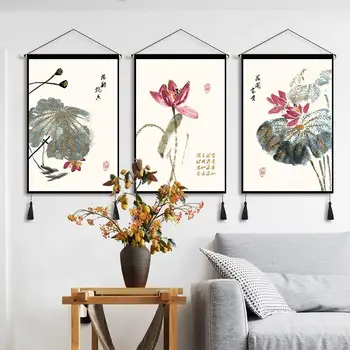 Čínsky Štýl Domova Krajiny Plátno Na Maľovanie Tlač Plagátu Vintage Obývacia Izba Rastliny, Kvet, Vták Nástenné Maľby Gobelín