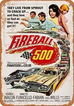 12 x 16 palcov Kovové Vintage Zábavné Tin Prihlásiť 1966 Fireball 500 Film