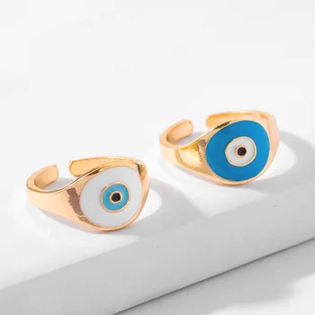 Nepravidelný Kolo Zlým Okom Prst Prstene Pre Ženy Muži Móda Jednoduché Geometrické Turecký Blue Eye Nastaviteľné Svadobné Party Šperky