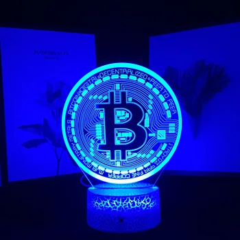 Bitcoin Akryl stolná Lampa 3D Nočné Lampy, 16 Farieb, Diaľkové Dotykové Ovládanie USB Batéria Nočného pre Deti Darček Spálne Dekorácie