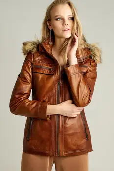 Ťava pravej kože ženy kabát s kapucňou reálne ovčej športová bunda jesenná zimná sezóna oblečenie nové módne oblečenie golier