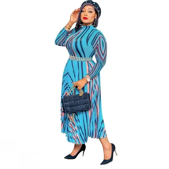Africké Šaty Pre Ženy, Nový Dashiki Jeseň Fashion O-krku Tlače Dlhý Rukáv Skladaný Šaty Ankara Šaty Lady Party Vestidos 2023