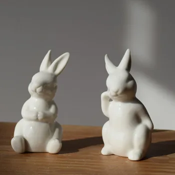 Keramické Roztomilý Pure White Rabbit, Porcelánové Figúrky Tabuľka Domáce Dekorácie Čína Darček Moderná Socha Ručne vyrobeného nábytku