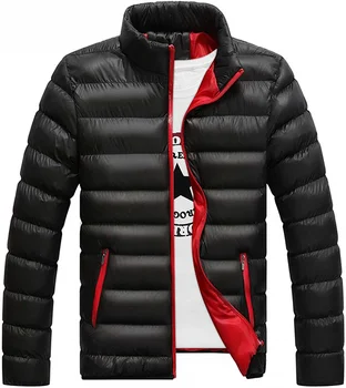 Men' s Packable Puffer Dole Stojan Golier Úplné Zip Bunda Outwear Zime Teplé Bežné Vetru Kabát