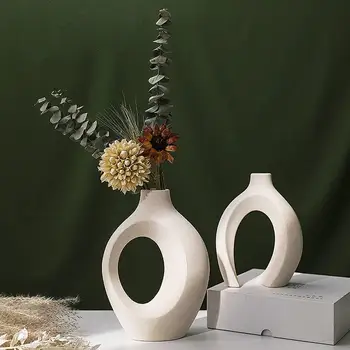 2 ks Tvorivé Biela Neglazované Remeselné Kvetinové Vázy Keramická Váza Ornament Nastaviť Nádherné A Trvalé Domov Hydroponické Kvet Vlasov