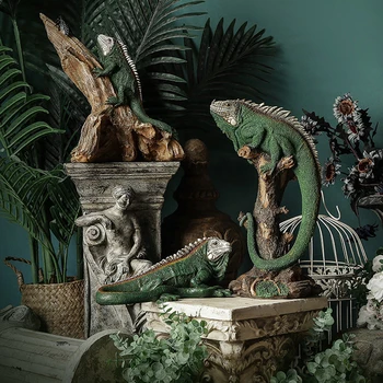 Retro Reptilian Dekor Tabuľka Víla Záhradné Figúrky Lizard Plazenie Na Konári Chytiť Muchy Socha Domova Príslušenstvo