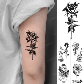 Rose Nepremokavé Dočasné Tetovanie Nálepky Kvetu Rastlín, Zápästie, Rameno Dieťaťa Falošné Tetovanie Body Art Muži Ženy Tatto