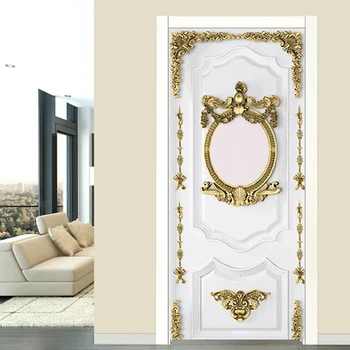 Európsky Štýl Svetlo Luxusné Dvere Nálepka, 3D Zlatý Vyrezávané nástenná maľba Tapety, PVC Samolepiace Vodotesné Dvere Plagát Nálepky Odtlačkový